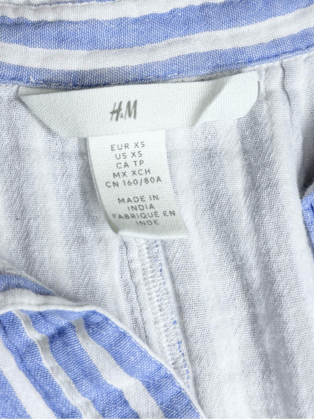 H&M Blue White Striped Cotton Gauze Shirt Dress XS Beach Cover Up Coastal Summer - Picture 3 of 9